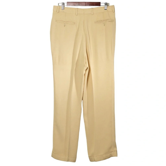 Bill Blass Sandwash Silk Pleat-Front Trousers 36 x 29 Butter Yellow 80s 90s Soft - Picture 2 of 8